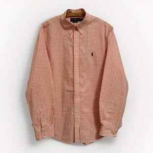 Ralph Lauren Slim Fit Men’s Shirt XL Orange Check Button Down Cotton Long Sleeve